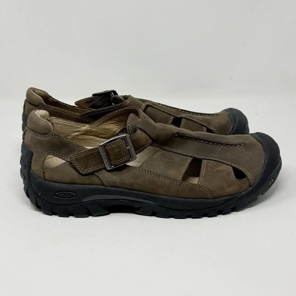 Keen Fisherman Sandals Mens 12 Brown Leather Buckle Strap Closed Toe Hiking